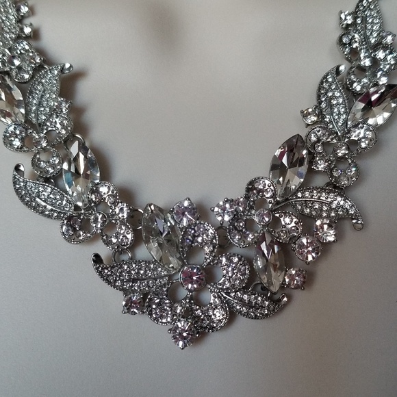 Prom Wedding Rhinestones crystal Necklace Earring Set silver - Picture 3 of 10